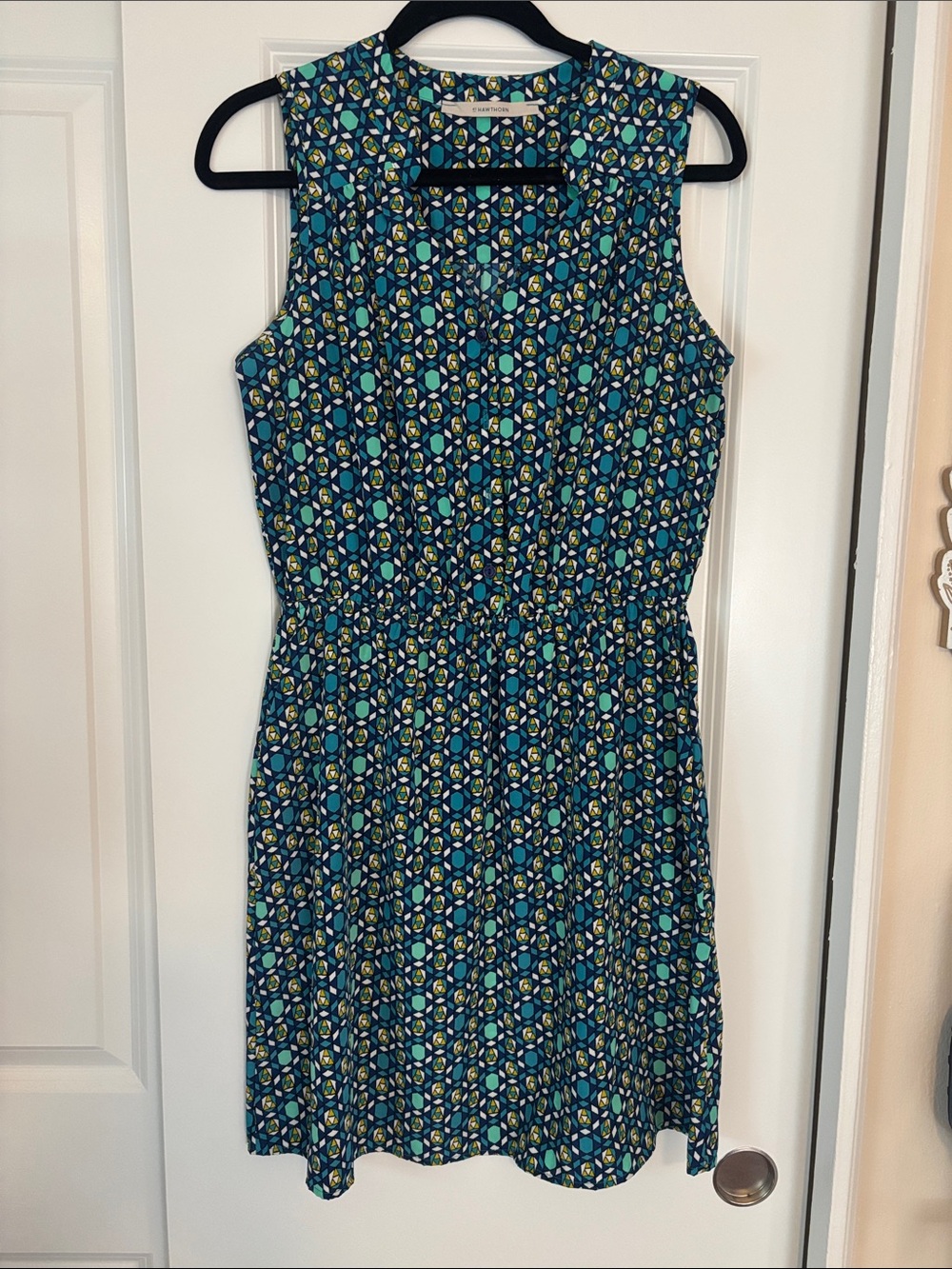 41 Hawthorn Sleeveless Geometric Teal & Navy Dress